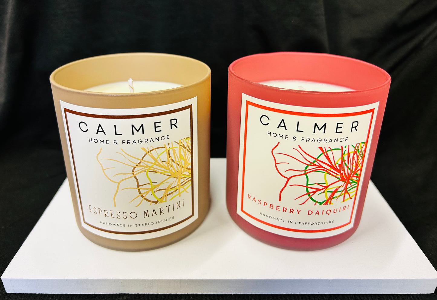 cocktail candles, cocktail inspired, espresso martini, raspberry daiquiri, cocktail scented candles, calmer home fragrance
